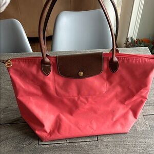 Longchamp medium large pink le pliage nylon tote authentic with wear